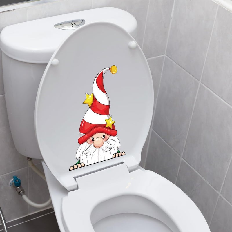 Iprokiu Christmas Toilet Sticker Funny Christmas Santa Claus Snowman Elf Toilet Seat Cover Decoration Waterproof Toilet Seat Lid Decal Bathroom Wall Sticker (Christmas Dwarf) - Image 1